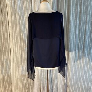 Gorgeous silk Ports navy top with gauze panel